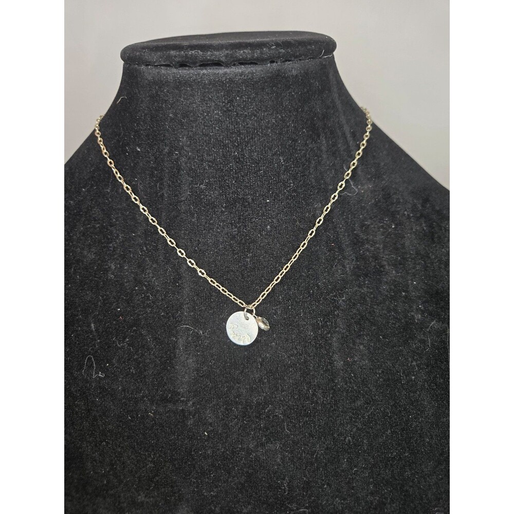 Silver Tone Necklace with Clear Rhinestone and Disc with Name Avery
